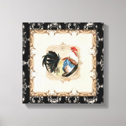 Vintage Style French Toile Black n White Rooster Canvas Print