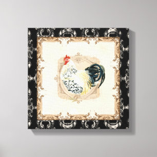 Vintage Style French Toile Black n White Rooster Canvas Print