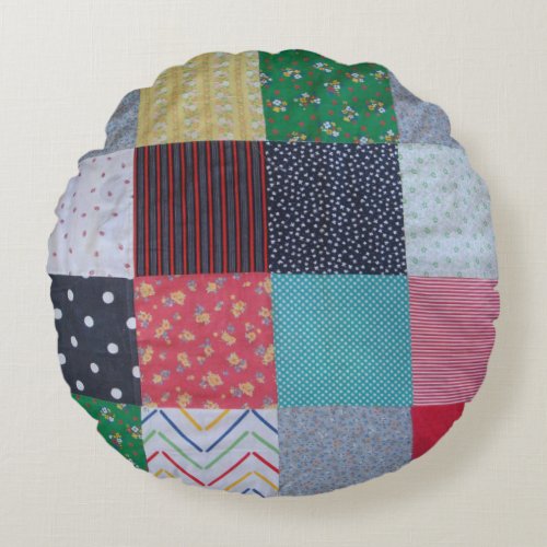 vintage style fun fabric design colorful patchwork round pillow