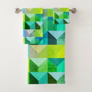 Vintage style, geometric triangle design bath towel set