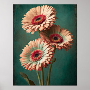 Vintage Style Gerber Daisy Floral Art Poster