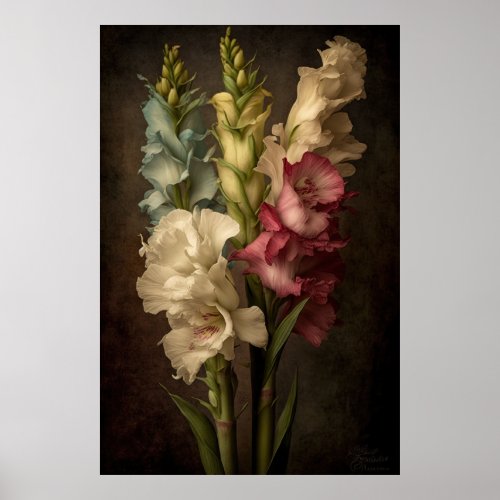 Vintage Style Gladiolus Floral Art Poster