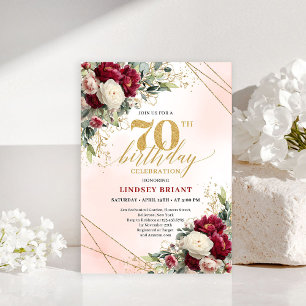 Vintage Style Gold Floral 70th Birthday Invitation