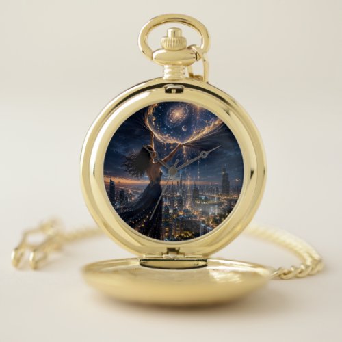 Vintage Style Gold Pocket Watch with Custom Art