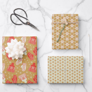 Vintage style golden Christmas hats & mittens  Wrapping Paper Sheets