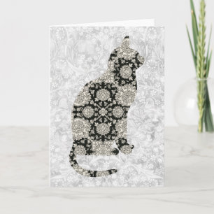 Vintage Style Gray and Black Cat Art Note Card