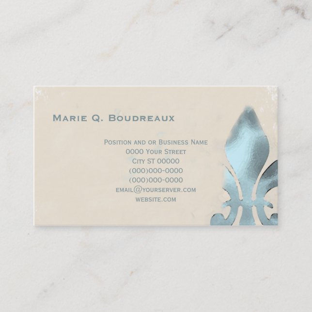 Vintage Style Green Fleur de Lis Business Card (Front)