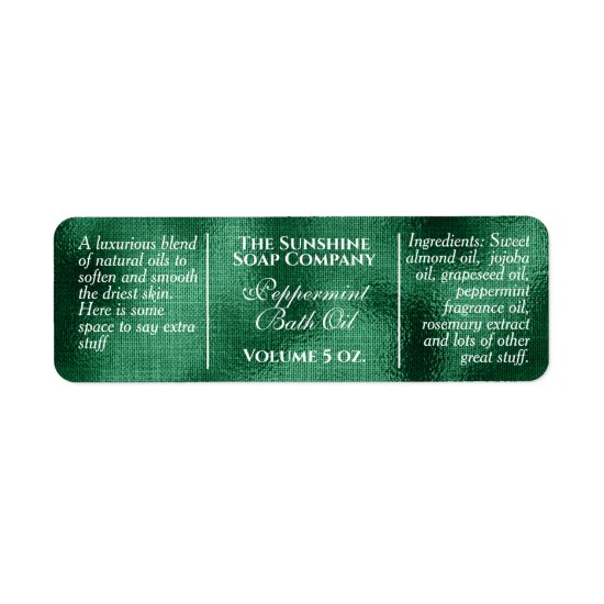 Vintage style green foil soap and cosmetic label