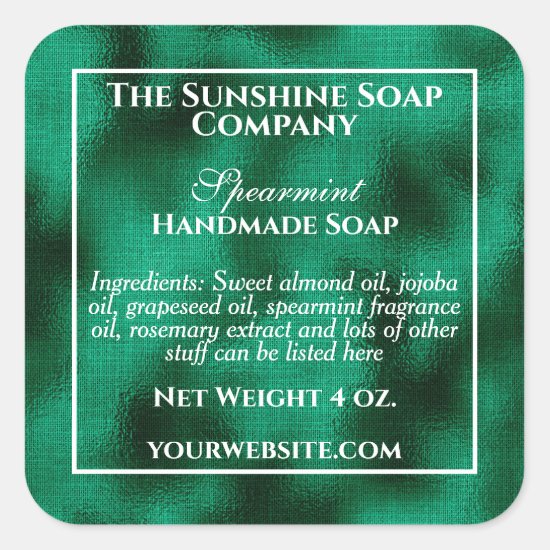 Vintage style green foil soap and cosmetics square sticker