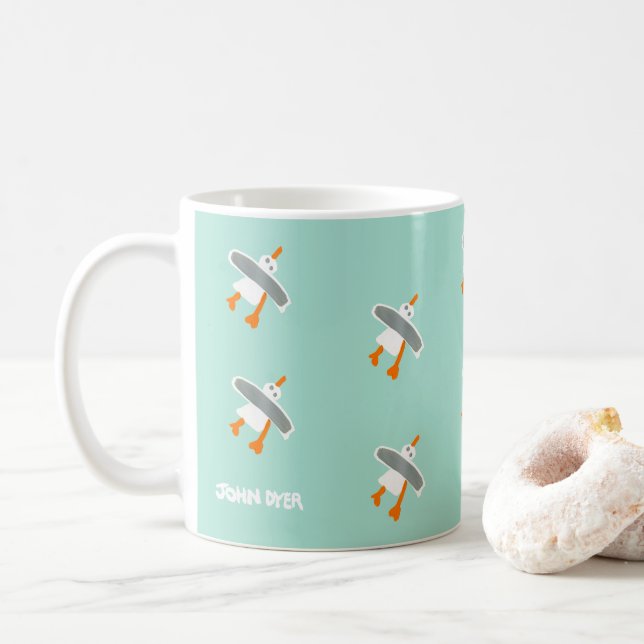 Vintage style green Seagull mug by John Dyer (With Donut)