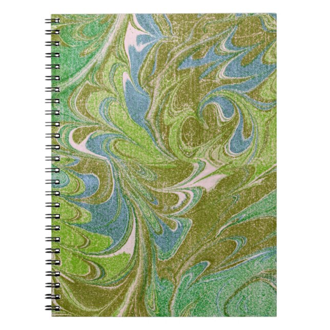 Vintage Style Green Tapestry Look Spiral Notebook (Front)