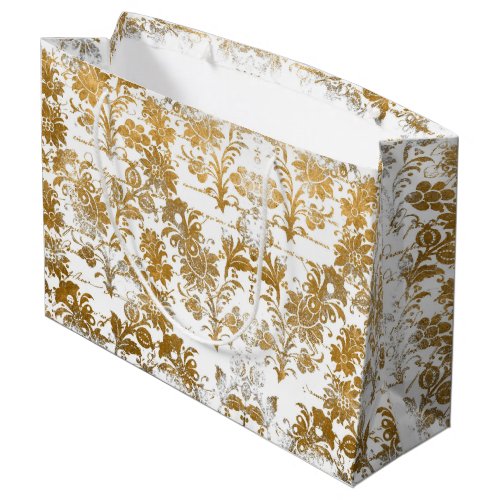 Vintage Style Grunge Gold Damask Floral Pattern Large Gift Bag