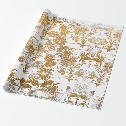 Vintage Style Grunge Gold Damask Floral Pattern Wrapping Paper