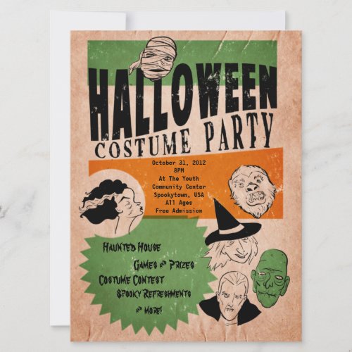 Vintage Style Halloween Costume Party Invite