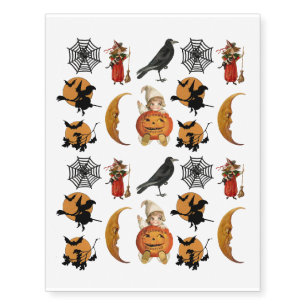Vintage Style Halloween Graphic Designs Temporary Tattoos