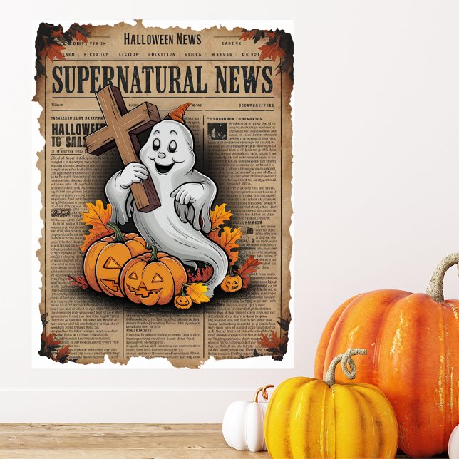 Vintage Style Halloween Newspaper Cross Ghost  Poster (Creator Uploaded)