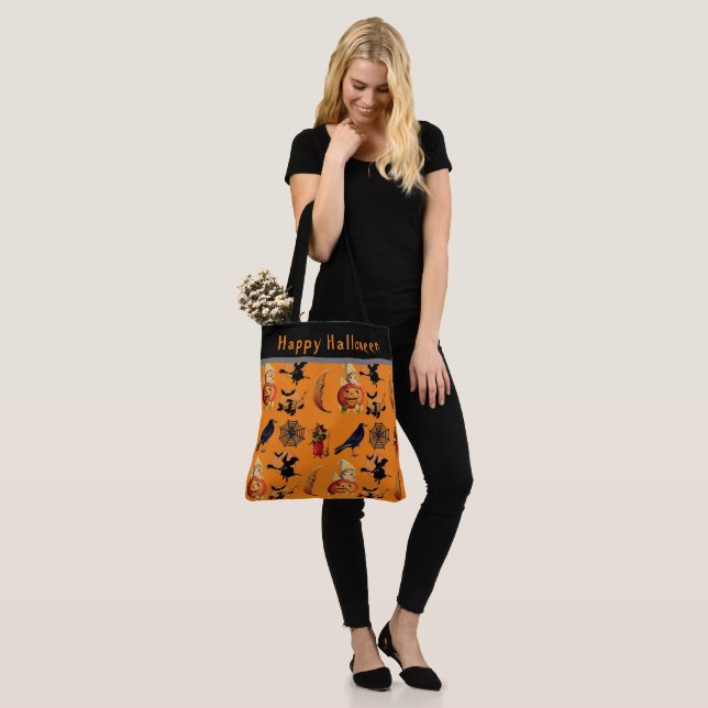Vintage Style Halloween Pattern Large Tote Bag (On Model)
