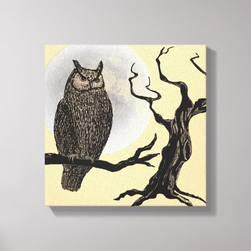 Vintage Style Halloween Wall Art _ Owl Moon Tree