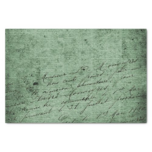 Vintage Style Handwriting on a Green Background Tissue Paper
