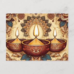 Vintage Style Happy Diwali Diya Festival of Light Holiday Postcard