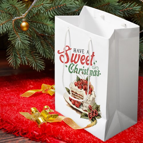 Vintage Style Have a Sweet Christmas Cake Medium Gift Bag