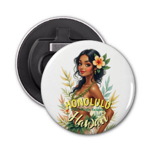 Vintage Style Hawaii Travel Honolulu Hula Girl Bottle Opener