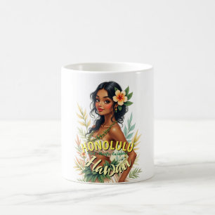 Vintage Style Hawaii Travel Honolulu Hula Girl Coffee Mug