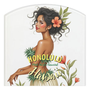 Vintage Style Hawaii Travel Honolulu Hula Girl Door Sign