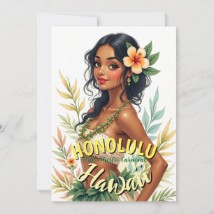 Vintage Style Hawaii Travel Honolulu Hula Girl Holiday Card