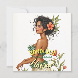 Vintage Style Hawaii Travel Honolulu Hula Girl Holiday Card