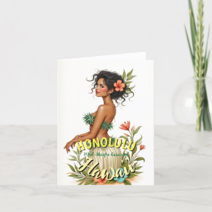 Vintage Style Hawaii Travel Honolulu Hula Girl Holiday Card