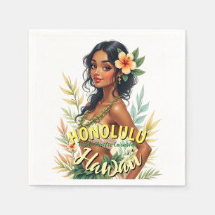 Vintage Style Hawaii Travel Honolulu Hula Girl Napkins