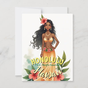 Vintage Style Hawaii Travel Honolulu Hula Girl Postcard