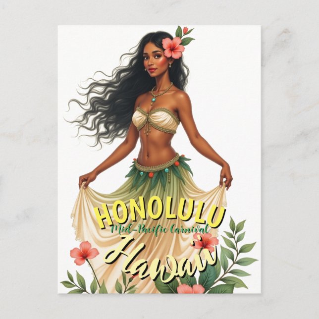 Vintage Style Hawaii Travel Honolulu Hula Girl Postcard (Front)