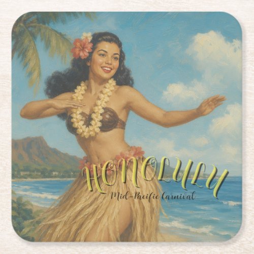Vintage Style Hawaii Travel Square Paper Coaster