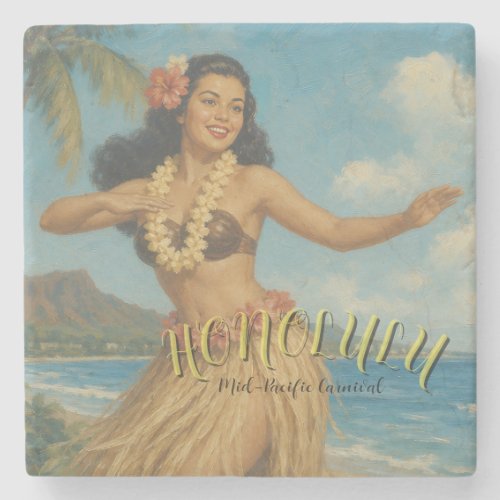 Vintage Style Hawaii Travel Stone Coaster