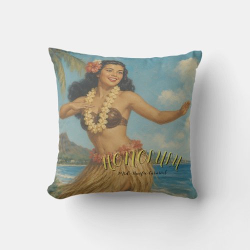 Vintage Style Hawaii Travel Throw Pillow