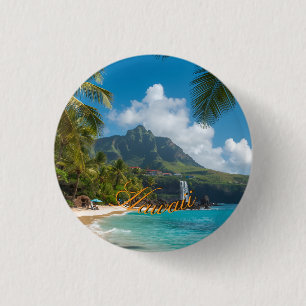 Vintage Style Hawaiian Blue Sea Palms Sky Travel Button