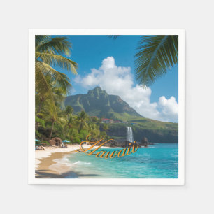 Vintage Style Hawaiian Blue Sea Palms Sky Travel Napkins