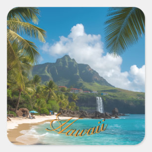 Vintage Style Hawaiian Blue Sea Palms Sky Travel Square Sticker