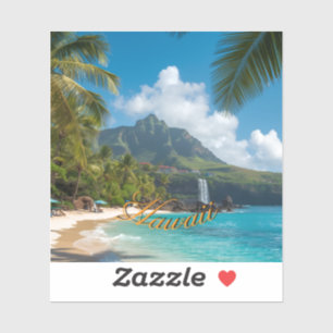 Vintage Style Hawaiian Blue Sea Palms Sky Travel Sticker