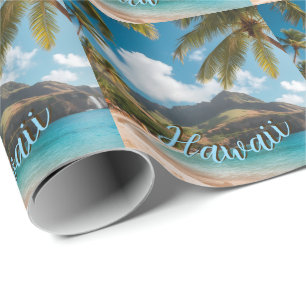 Vintage Style Hawaiian Blue Sea Palms Sky Travel Wrapping Paper