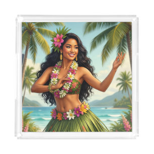 Vintage Style Hawaiian Hula Girl Travel Acrylic Tray