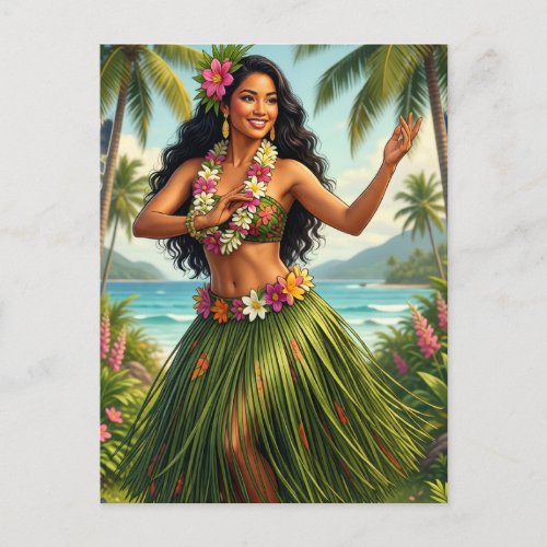 Vintage Style Hawaiian Hula Girl Travel Holiday Postcard