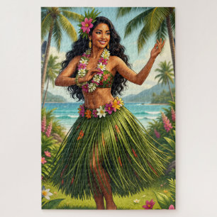 Vintage Style Hawaiian Hula Girl Travel Jigsaw Puzzle