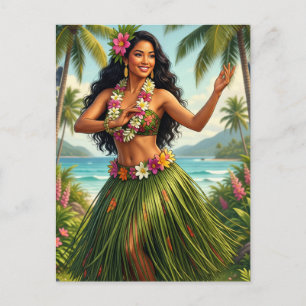 Vintage Style Hawaiian Hula Girl Travel Postcard