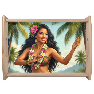 Vintage Style Hawaiian Hula Girl Travel Serving Tray