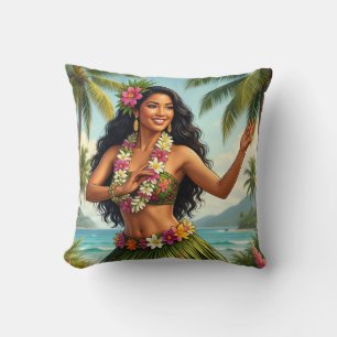 Vintage Style Hawaiian Hula Girl Travel Throw Pillow