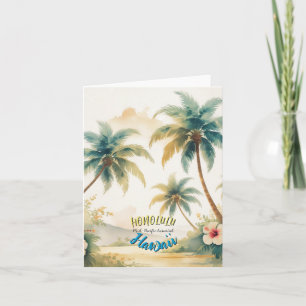 Vintage Style Hawaiian Seascape Palms Travel Art Card