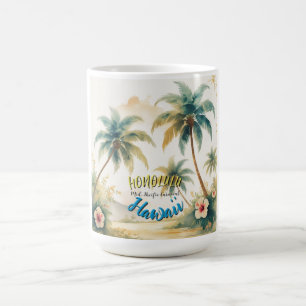 Vintage Style Hawaiian Seascape Palms Travel Art Coffee Mug